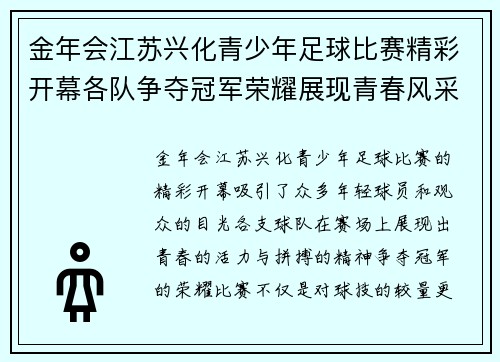 金年会江苏兴化青少年足球比赛精彩开幕各队争夺冠军荣耀展现青春风采